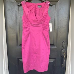 Adrianna Papell Raspberry Taffeta Sheath Midi Dress sz 6 Pleated Formal Cocktail